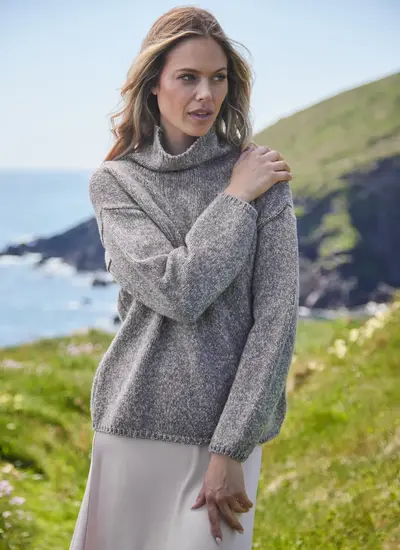 Fisherman Funnel Neck Slouchy Sweater